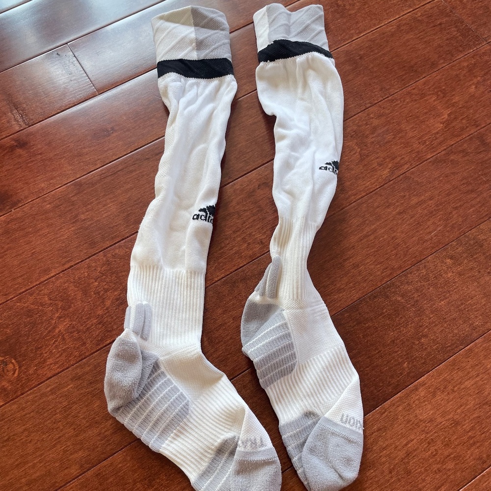 White Adidas Soccer Socks, size medium